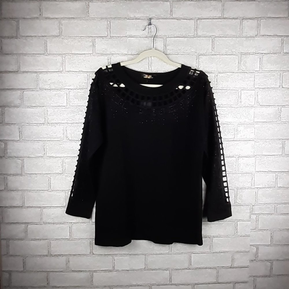 Black Crew Neck Sweater With  Rhinestons, Sequins